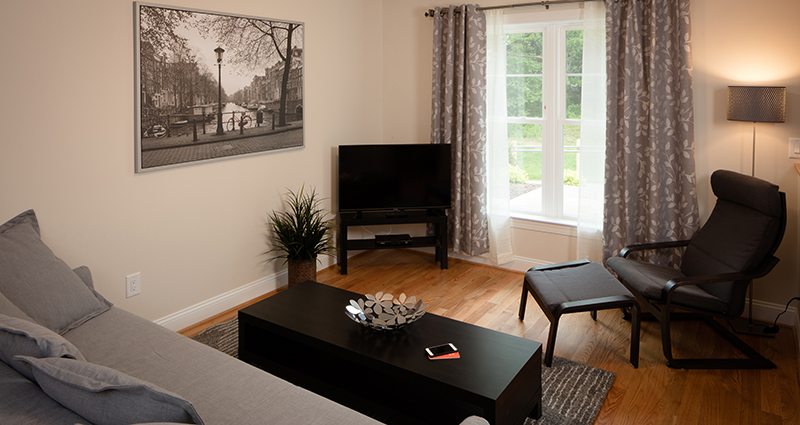 A living room with a television and a couch